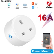 SMATRUL ZigBee Smart Plug Tuya/ Smartlife APP Socket UK Adaptor 16A 20A Wireless Remote Voice Control Power points Outlet with Power Energy Monitor Timer For Alexa Google Home