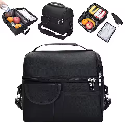 Large Insulated Lunch Box Leak-proof Cooler Bag Dual Compartment Lunch Tote For Camping Men Women Ca
