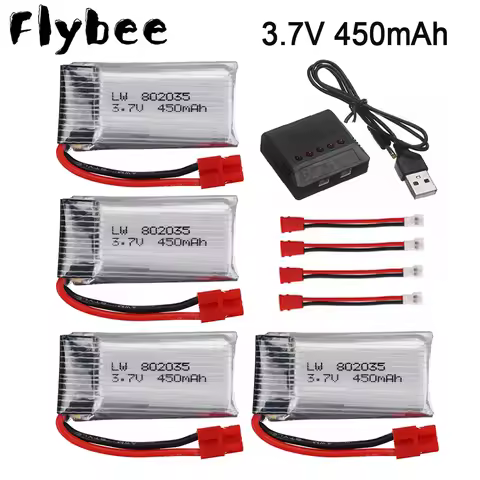 3.7V 450mAh Lipo Battery + 5in1 charger For SYMA X15 X5A-1 X15C X15W RC Quadcopter Parts 802035 3.7V
