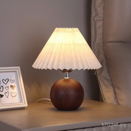 Warm Red Lamp Girl Hundred High-End European Style Night Light Bedside Lamp Net Walnut North Pleated