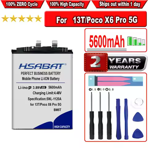 HSABAT 5600mAh BM5T Battery for Xiaomi 13T/Poco X6 Pro 5G