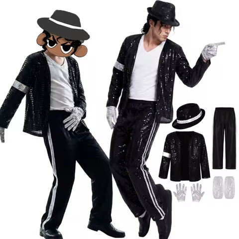 Movie MJ Cosplay Costume Michael Cosplay Costume Suit Prop MIC Hat Michael Jackson For Halloween Per