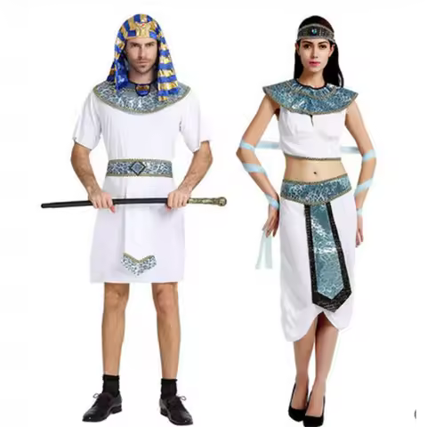 Adult Egypt Pharaoh Cosplay White Costume Egyptian Cleopatra Queen Party Prince Princess Empress Dre