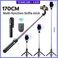 Tongsis Tripod 1.7M + LED Tongsis Bluetooth 360° Selfie Stick Lampu Remote Vlog Live Stand Phone KG