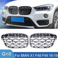 Pulleco For BMW X1 F48 F49 Car Diamond Front Kidney Grille Racing Grill 16-19 Gloss Black Grills Acc
