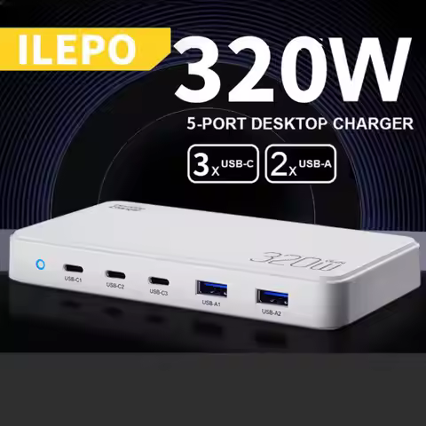 320W GaN USB C Charger 5-Port Desktop Charger Type C PD 100W PPS 45W Fast Charging for MacBook Samsu
