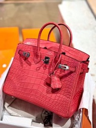 Birkin 25 A5杜鵑紅 銀扣 霧面鱷魚 C stamp