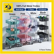 Full Metal 3 Tier Trolley With Rotatable Wheel And Lock Multifunction Storage Trolley Rack Office Trolley Heavy Duty