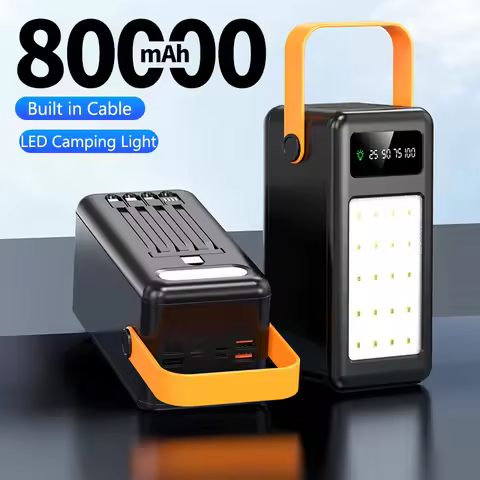 80000mAh Large Capacity Two-way Fast Charging Portable Charger Power Bank 50000mAh with LED Light fo