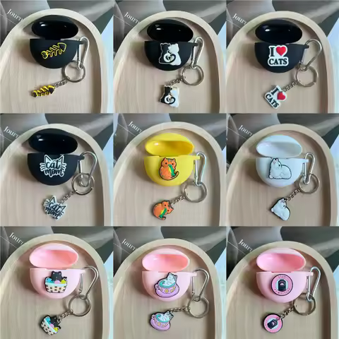 Cute Cats Silicone Earphone Case For OPPO Enco Air 2i/BUDS 2 OPPO Air Air2 Pro Air3 Pro Bags With Ke