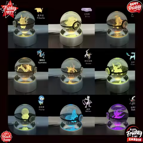Crystal Elf Poké Ball Pokémon Ball 3D Pokémon Engraved Crystal Ball Glowing Ornament Birthday Gift D