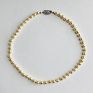 玻璃巴洛克珍珠全結項鍊／約6mm, 約42cm／亮黃米白／日本製造