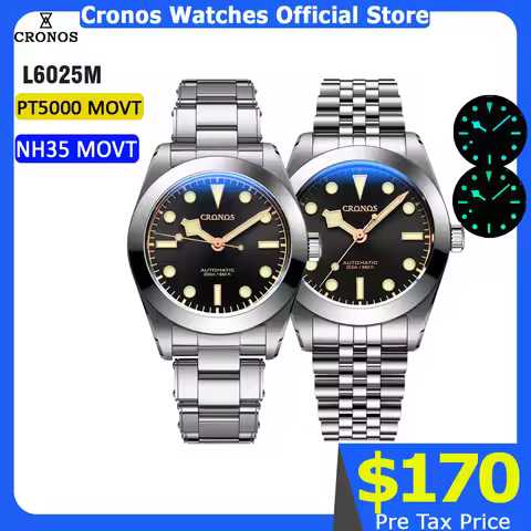Cronos BB39 Mechanical Men Watch 39mm Automatic NH35 PT5000 SW200 Snow Hands Sapphire Glass Bushed B
