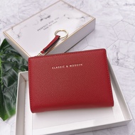 กระเป๋าสตางค์ผู้หญิงแบรนด์แท้ Classic modern 100% พร้อมกล่องแบรนด์  บางๆ มีช่องซิป และช่องใส่บัตร งา