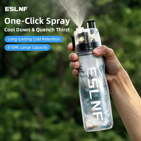 ESLNF 2 in 1 Mist Spray Cooling Bike Water Bottle 610ml 21oz Cycling Water Bottle Hot Cold Insulated