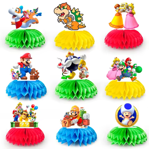 9 Pcs Mario Honeycomb Centerpiece Mario Party Honeycomb Centerpieces for Mario Party Decorations&Mar