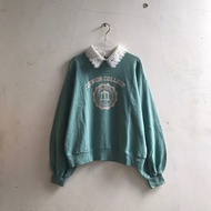 Junior College lace collar green pullover sweatshirt - C49