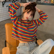 เสื้อเชิ้ตแขนสั้น hyuna แขนยาวสีรุ้งฤดูใบไม้ร่วงปี 2021