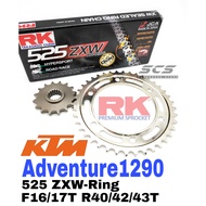 RK Sprocket Set KTM Super Adventure 1290 R / S 525 GB ZXW W-Ring Black Gold Chain Rantai Wring Adven