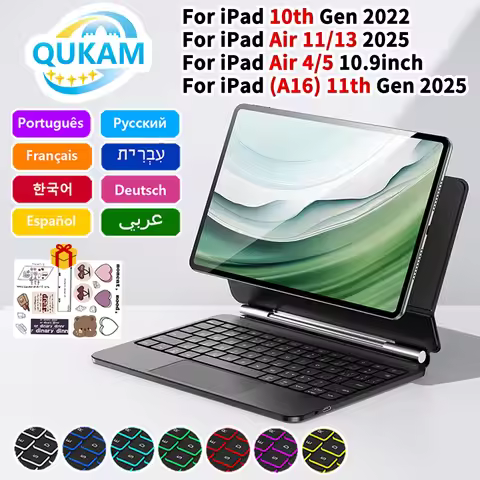 QUKAM Magic Keyboard For iPad A16 Case 2025 Backlit Bluetooth Wireless Keyboard for iPad Air 4 5 Pro