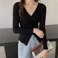 Knitwear Kaos Rajut Wanita Lengan Panjang Atasan Import Crop