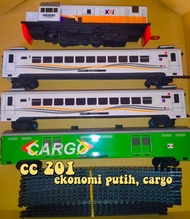 mainan kereta api indonesia,miniatur kereta api,cc 201,ekonomi putih,cargo