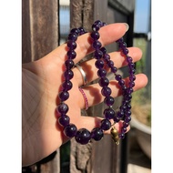 Natural amethyst necklace, round, 6 to 14 mm long, 46 cm long, mixed with 6 silver balls, 925 silver