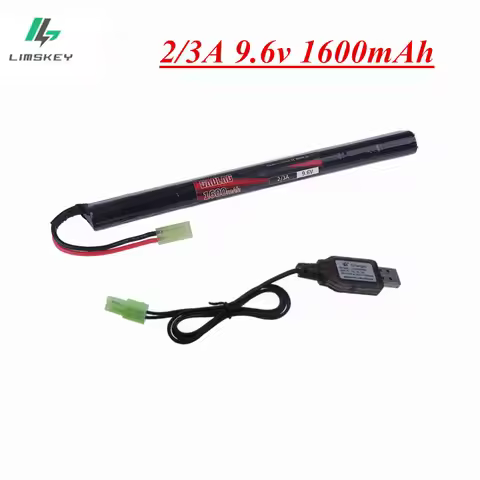 2/3A 9.6V 1600mAh Stick NIMH Airsoft Guns Battery Pack Mini Tamiya Connector and USB Charger for AK4