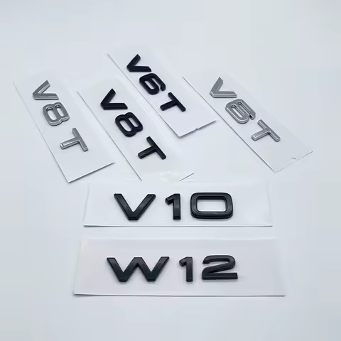 2Pcs Car Emblem Rear Trunk Tail Badge Sticker Accessories ABS Chrome Black V6T V8T V10 W12 Letters D