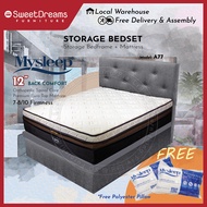 A77 Bed Frame | Frame + 12" Mattress Bundle Package | Single/Super Single/Queen/King Storage Bed | Divan Bed