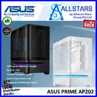 ASUS Prime AP202 mATX case with a curved glass panel, supporting a GPU up to 420mm in length MATX / 