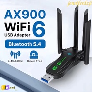 JENNIFERDZJI Dual Band WiFi6 USB Adapter, AX900 Bluetooth 5.4 900Mbps WiFi Dongle, High Speed 4 Ante