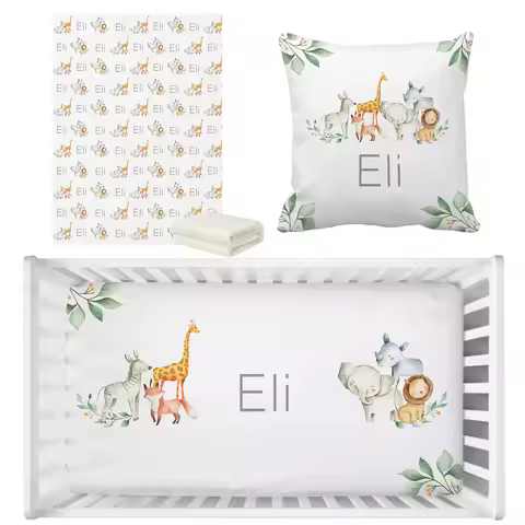 LVYZIHO Baby Crib Bedding Set Nursery, Personalized Jungle Animals Baby Bedding Set