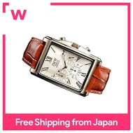 JMW TOKYO】Men's square wristwatch gold &amp; brown wristwatch square rectangular men's chronograph limited edition seiko seiko quartz leather band genuine leather leather business simple popular gift present [limited to 300 pieces worldwide