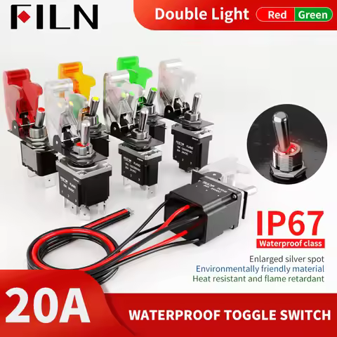 FILN 20A 12V 24V 110V-220V Power rocker toggle switch waterproof cover two color led SPDT DPST DPDT