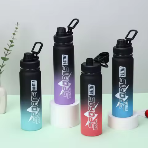 1 Litre Sports Water Bottle Leak Proof Colorful Plastic Cup Drinking Bottle for Outdoor Travel Porta