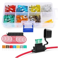 (XSUB) 10pcs Fuse Holder14AWG Fuse Holder with 120Pcs Car Fuses (5A 7.5A 10A 15A 20A 25A 30A)Fuse Ho