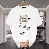 Guochao Fashion Short Sleeve T-Shirt Loose Cute Cat Print Men's Summer Clothes Bu American Five Trib