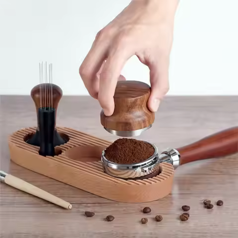 51mm/54mm/58mm Wooden Portafilter Tamper Holder Coffee Cafe Station Espresso Power Press Hammer Dist