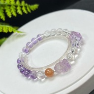 精品多寶水晶手串冰透秀氣吞金獸紫兔毛紫水晶方糖白水晶切面手錬
