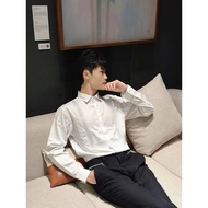 Men's Long-Sleeved Shirt 645 De Ga Plain White Bassic, Outstanding Embroidered Letter Pattern on Che