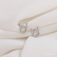 Pure Silver Deer Antler Small Earrings Full Ear Care999Earrings Pure Silver Deer Elegant Not Prone t