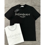 Ysl Premium Cotton T-Shirt For Men And Women Textile With White Dot Neckline Printed With Glitter Letters