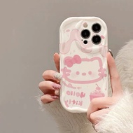 Casing Case Phone For OPPO A16 A15 A31 A5 A54 A53 A57 A76 A78 A92 A93 A9 A98 F11 F9 R15 R17 Reno 4 5 6 7 8 8t A58 Pro hello kitty Cute protective case for girls with cream pattern
