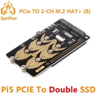Raspberry Pi 5 PCIe to 2CH M.2 NVMe SSD Adapter Board HAT (B) Pi5-PCIe-2280-2242-2230 for PI5