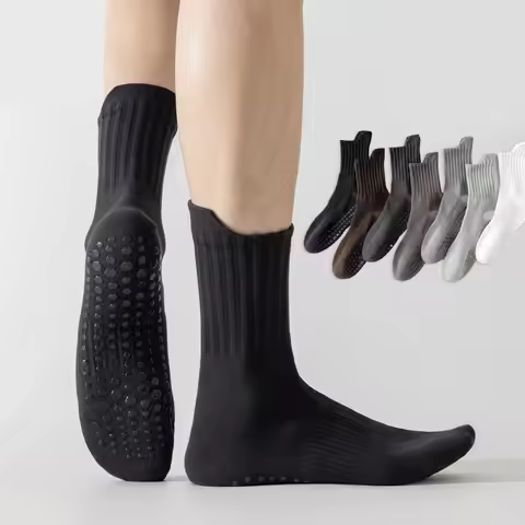 Yoga Socks Men Cotton Silicone Non-slip Grip Pilates Crew Sock