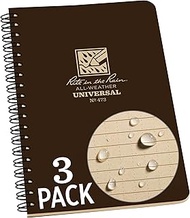 Rite in the Rain Weatherproof Side Spiral Notebook, 4.625" x 7", Brown Cover, Universal Pattern, 3 P