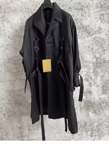 TOP-YAMAMOTO parachute Trench coat Trench long wool ribbon trench coat