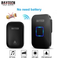 Daytech Doorbell Wireless No Battery Self-Powered Loceng Pintu Rumah IP44 Waterproof UK Plug 门铃