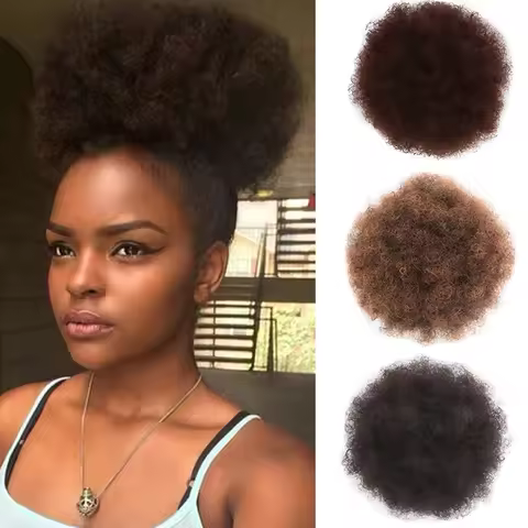 Afro Curly Puffy Hair Bun Ponytail Extensions Kinky Curly Fluffy Ponytail for Women Hairpiece Synthe
